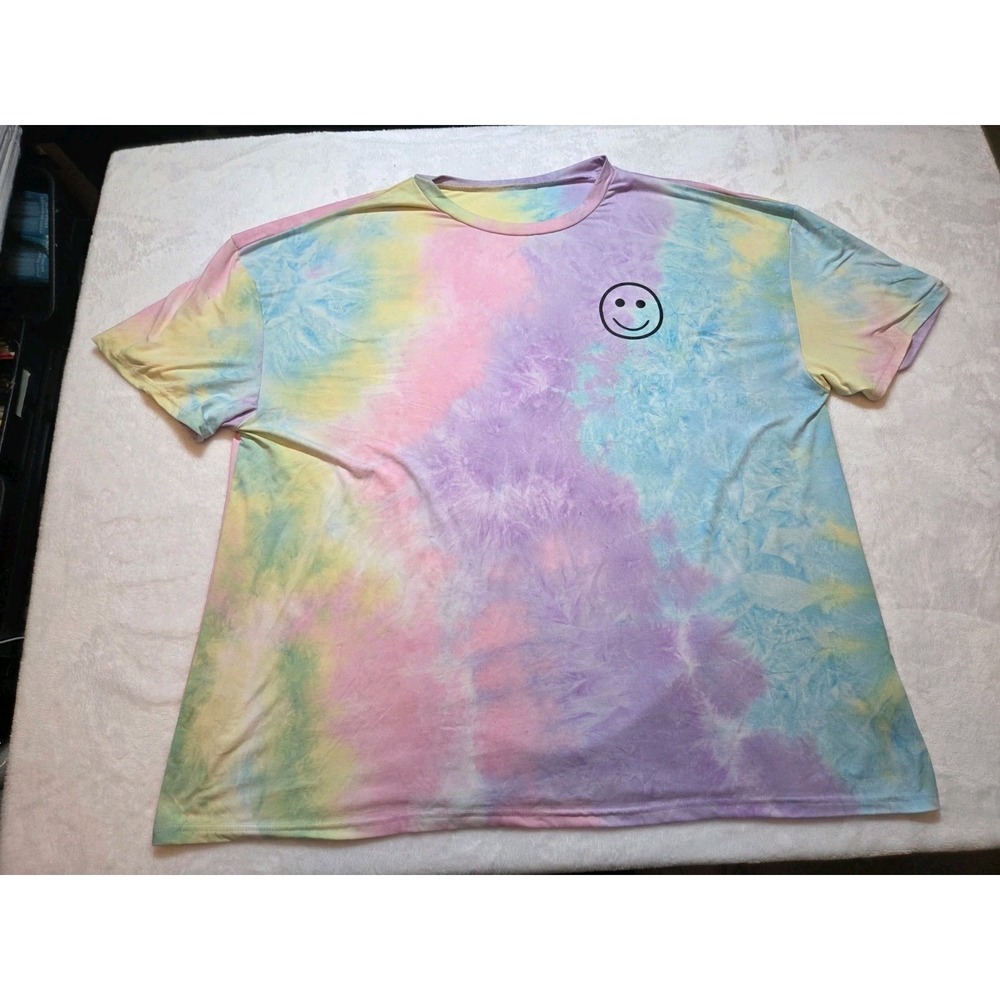 203 SHEIN CURVE 3XL Pastel Tie Dye Smiley Face Oversized T Shirt Plus Size